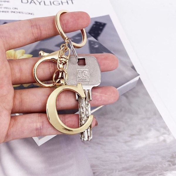 Nøglering med Guld Bogstav A-Z til Kvinder Taske Charms Pung Charms Til Håndtasker Metal Alphabet Initial Letter Nøglering C