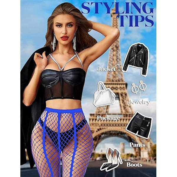 Dames Strømper Fiskenet Strømper Sexy Strømpebukser Blonder Høj Talje Strømpebukser Mesh Strømper Fiskenet Strømpebukser Blue