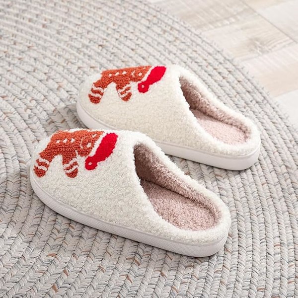 Jule-Tøfler til Kvinder og Mænd - Bløde Plys Tøfler, Vintertøfler Varme og Fluffy, Skridsikre Letvægts Bløde Tøfler, Julegaver Size 42/43