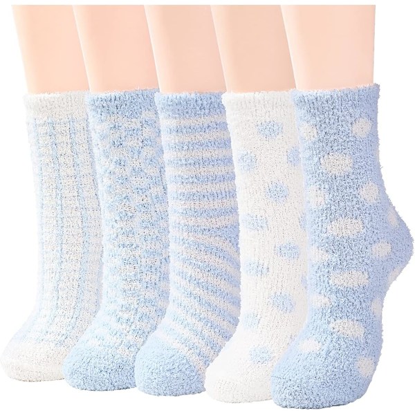 Pehmeät ja lämpimät tossusukat naisille - Superpehmeät mikrokuidut, mukavat nukkumissukat, 6 tai 5 paria 5 Pairs Baby Blue