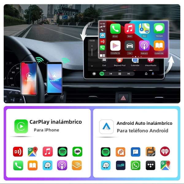 2-i-1 trådlös biladapter kompatibel med CarPlay och Android Auto för fabriksmonterade trådbundna system