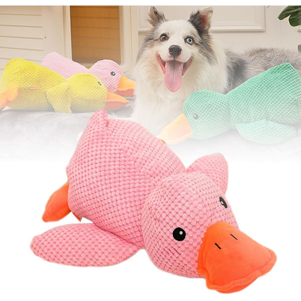 Quack-Quack Andedukke Hundefile, 2024 Nyeste Holdbar The Mellow Dog Rolig Andedukke Hundefile, Gul Stuffet Andedukke Hundefile for Hunder Innendørs Valp (Gul) Pink