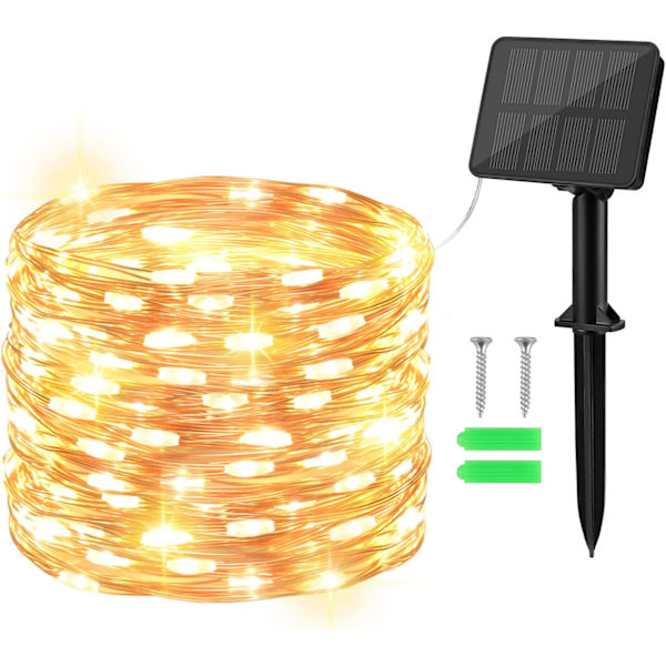 Solcelled Feelysslyng Utendørs 1 Stykke 10 m 100 LED Kobbertråd, Minne med 8 Moduser IP65 Vanntett Dekorasjon for Hage, Trær, Balkong, Terrasse, Port, Y