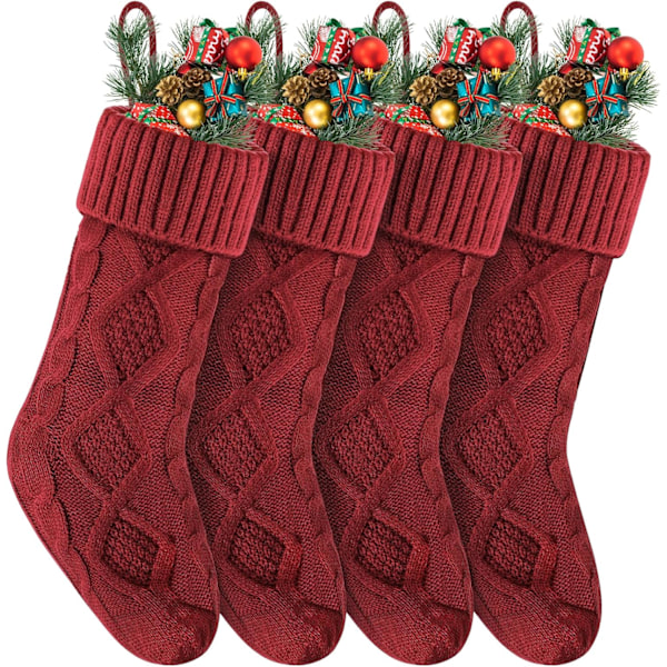 Julstrumpor 4-pack, 18 tum Stora Stickade Julstrumpor för Spis, Semesterfestdekorationer (Vit) Red
