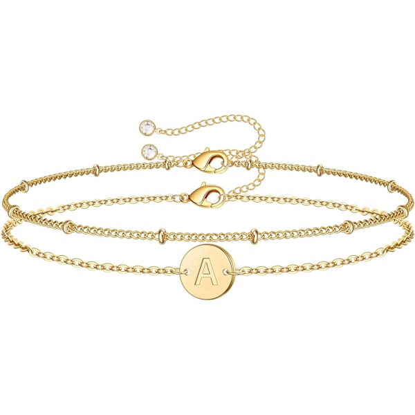 Guld Initial Armbånd til Kvinder, Multi-lags Perle Initial Armbånd, Personligt 26 Bogstavsdisk Alphabet Charm Armbånd A