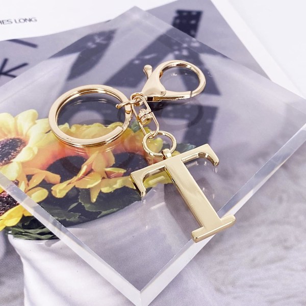 Nøglering med Guld Bogstav A-Z til Kvinder Taske Charms Pung Charms Til Håndtasker Metal Alphabet Initial Letter Nøglering T