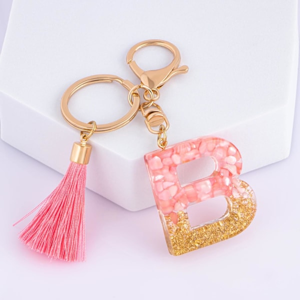 Sødt Rosa Nøglering til Kvinder Piger, Initialbogstav Nøglering med Kvast, Charms til Nøglepung Håndtasker Rygsække Pink-b