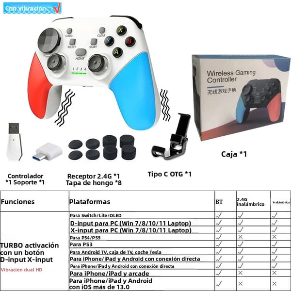 Helt hvid VILCORN Bluetooth Gamepad Kompatibel med Android til spilstyring som Minecraft, Genshin, PUBG, PPSSPP Trådløs og kablet controller