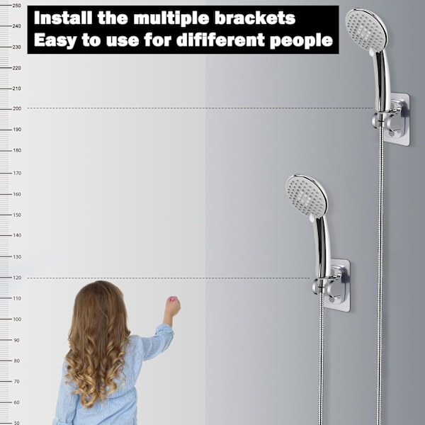 Självhäftande Duschhuvudhållare - Justerbar Handduschhållare, Ingen Borrning, Väggmontering, Vattentät (1-pack, Kromfinish) C