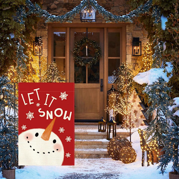 Snemand Snefnug Haveflag 12 x 18 Tommer Dobbeltsidet Ude, Jul Vinter Ferie Have Udendørs Dekorativt Flag Red/White