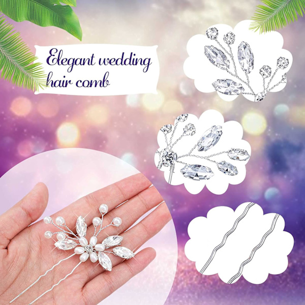 5 stk. Bryllupshårkam Brude Hårnåle Krystal Perle Hårtilbehør Rhinestone Blomster Hårstykke til Bryllup Brud Kvinder (Sølv, Klassisk Stil) Silver