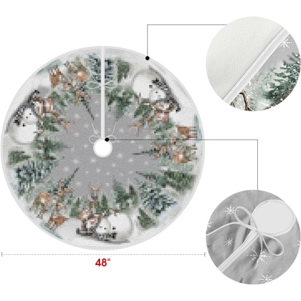 Lumimies, poro ja lumihiutale joulukuusen helma 48 tuumaa, talvijuhlapuun mattokoriste 48"