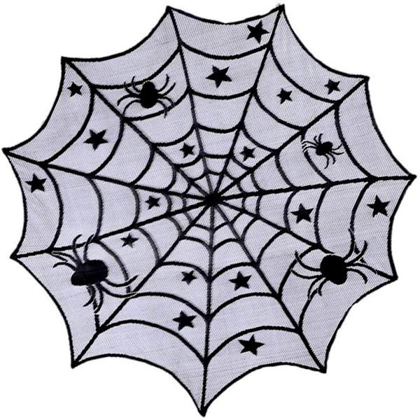Halloween Dekorativ Duk Svart Spets Spindelnät Duk Rund Spets för Borddekoration Tillbehör