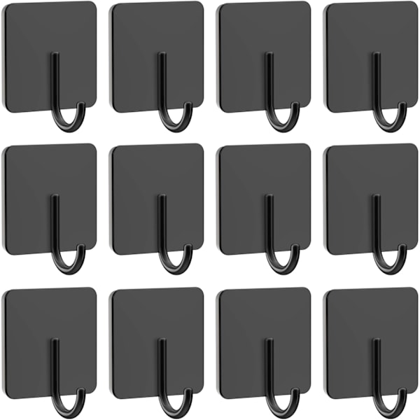 12-pack Rostfria Tunga Limmade Handdukskrokar för Badrum, Kökshanddukskrokar, Vattentäta Badrumskrokar för Handdukar, Väggkrokar för Hängare Black 12 Pack