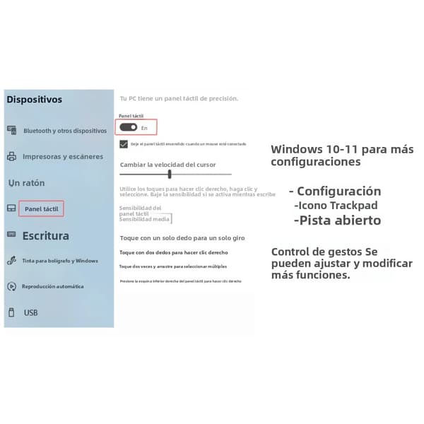 Oppladbar Bluetooth-berøringsplate for Mac og Windows, Multi-Touch-bevegelseskontroll, trådløs og kablet støtte