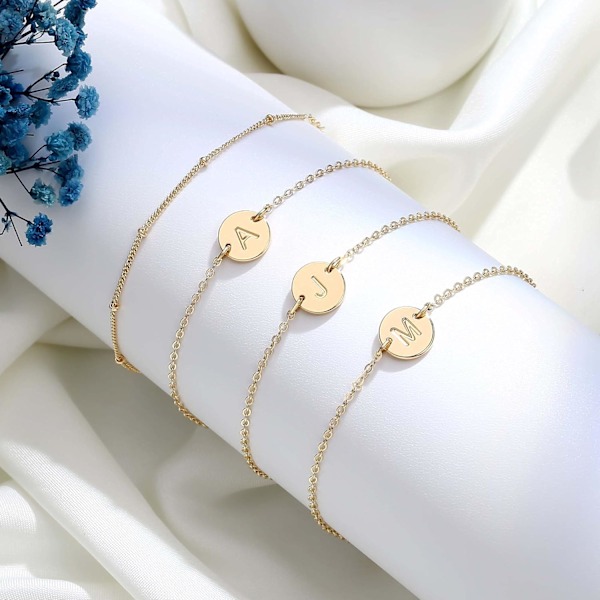 Guld Initial Armbånd til Kvinder, Multi-lags Perle Initial Armbånd, Personligt 26 Bogstavsdisk Alphabet Charm Armbånd F
