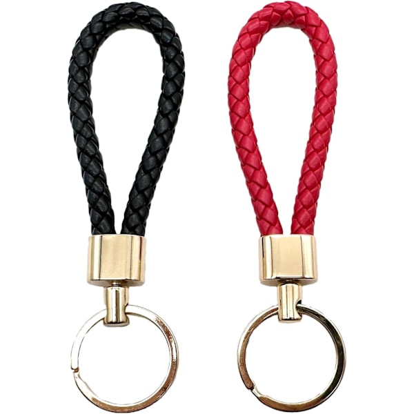 2 kpl käsinkudottua punottua nahkaavaimenperää, avaimenperän hihnoja miehille ja naisille, metalliavaimenperä kotiin ja auton avaimille Red