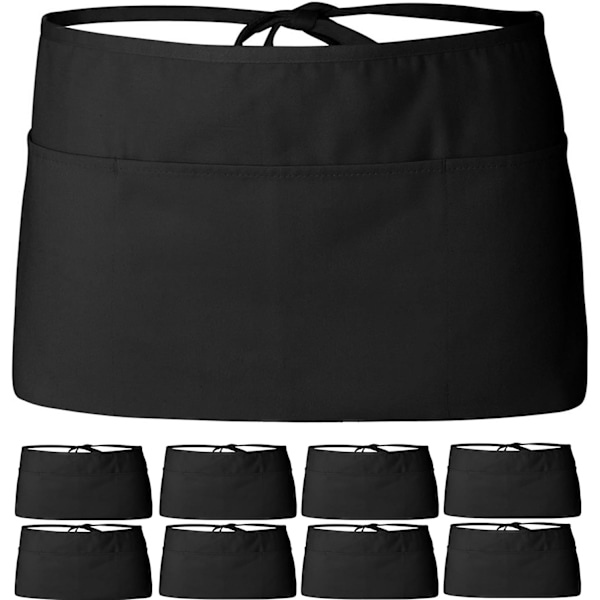 12-pack - Svarta Serveringsförkläden i Midjan, Servitrisförkläde med 3 Fickor