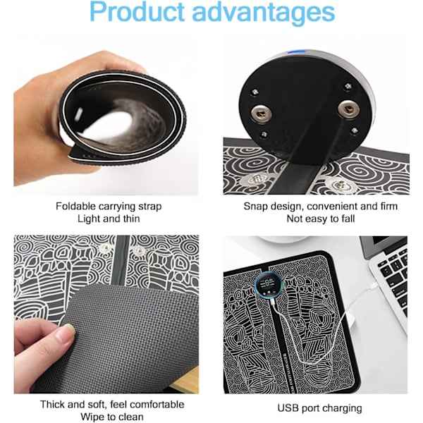 Sähköinen jalkamassager, EMS-sähköinen jalkamassagelaitteisto 6 tilalla, USB-ladattava jalkamassager kipulääkkeisiin ja verenkiertoon