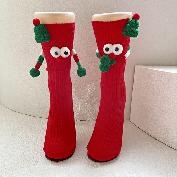 Röda och gröna tomtestrumpor för kvinnor, par och söta barn på hösten - vintern - Mid - calf och Pile - up strumpor för det nya året, med två storlekar Red Adult One Size