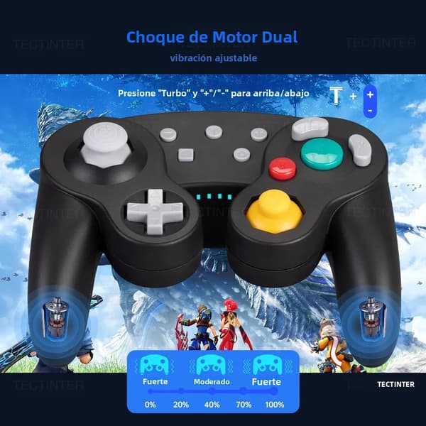 Sort Bluetooth Gamecube-stil Controller Kompatibel med Switch-konsol, PC, Android, Turbo-funktion