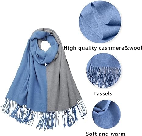 Blå - Imitert kasjmirskjerf for kvinner, 200 cm, vinterpashmina-sjal, tykke oversized skjerf, blå