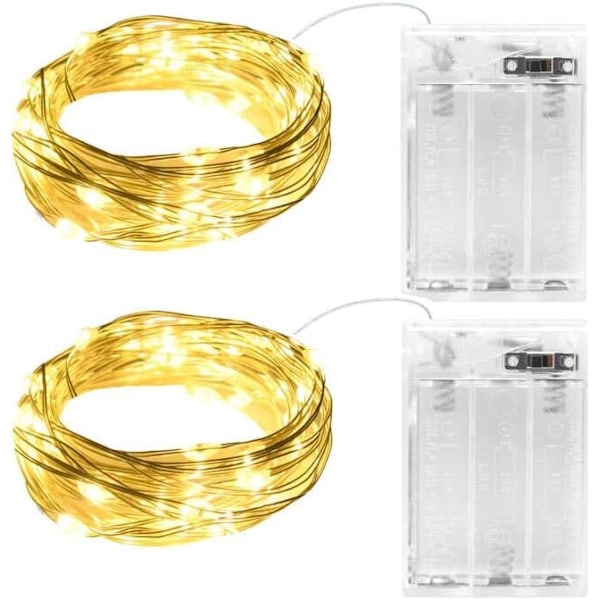 Batteridrevne Feelykter med Timer, 2 stk 5 m 50 LED Mikro Feelykter IP65 Vanntette Kobbertråd Feelykter for Rom Hage Krukker Flasker Jul type2