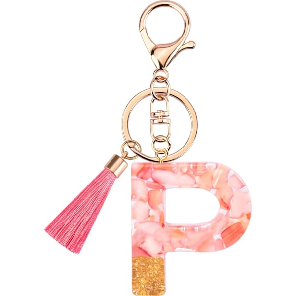 Sødt Rosa Nøglering til Kvinder Piger, Initialbogstav Nøglering med Kvast, Charms til Nøglepung Håndtasker Rygsække Pink-p