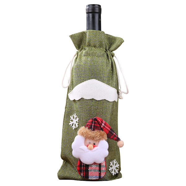 Fängslande Jul Linne Flaskhöljen - Grön Tomte - tema, 30*14CM för Vin & Champagne, Julbord Dekoration Nödvändighet