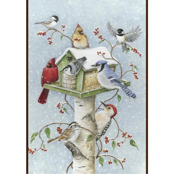 12x18 Tommer Dobbeltsidet Haveflag Vinterflag, Snefnug Krans Julevinter Haveflag Husflag Til Udendørs Have Dekoration Winter Birds