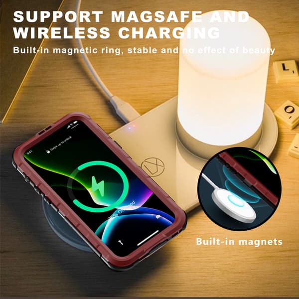 Röd; 360° vattentätt metallskal med iPhone 14 Pro Max, stöder, trådlös laddning, dykning, simning, stötsäker och ger omfattande Red iPhone 14 Pro Max