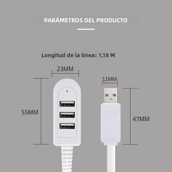 Kabellengde: 1 STK; Hvit 1,18m - 3-i-1 USB Multifunksjonell Lader Konverter med USB Port Hub Tilbehør for Datakabler Forlengelse Splitter Socket white 1pc
