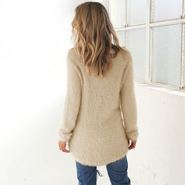 Dam Långärmad plysch tröja Jumper Pullover weatshirt Topp beige S