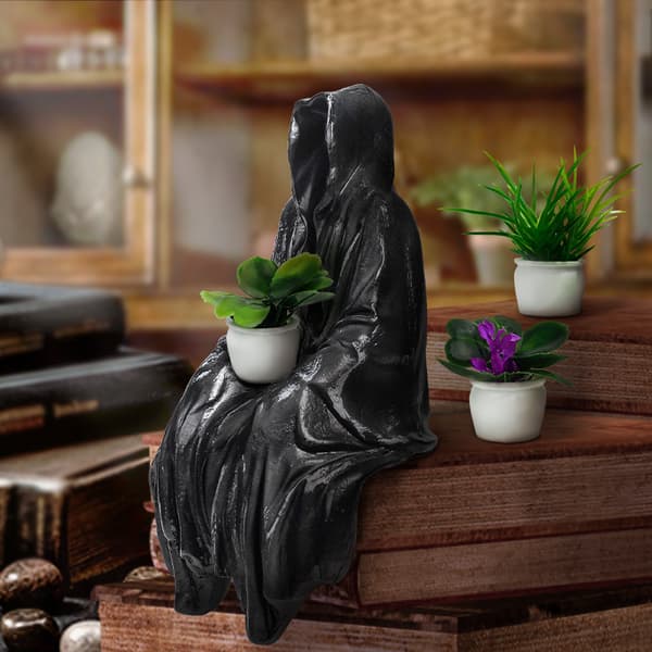 Sort Spøgelse Siddende Resin Figur 12cm, Kunstnerisk Udstillings Samlerobjekt Ornament