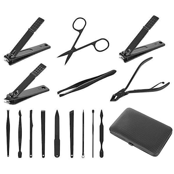 Pedikyr & Manikyr Kit med Fodral - 15 delar black