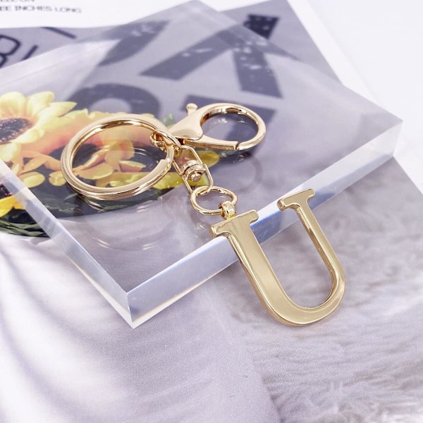 Nøglering med Guld Bogstav A-Z til Kvinder Taske Charms Pung Charms Til Håndtasker Metal Alphabet Initial Letter Nøglering U