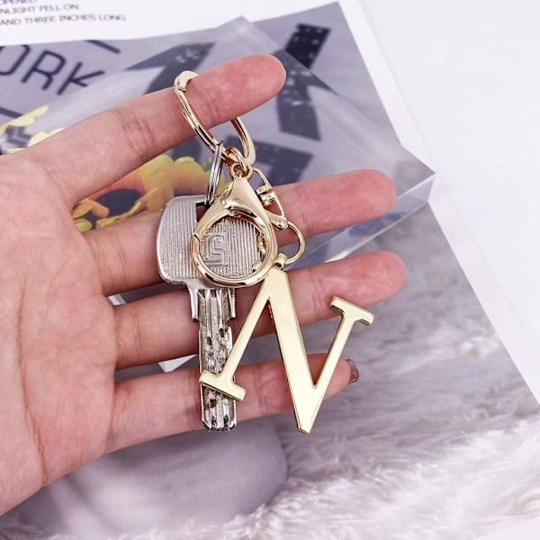 Nøglering med Guld Bogstav A-Z til Kvinder Taske Charms Pung Charms Til Håndtasker Metal Alphabet Initial Letter Nøglering N