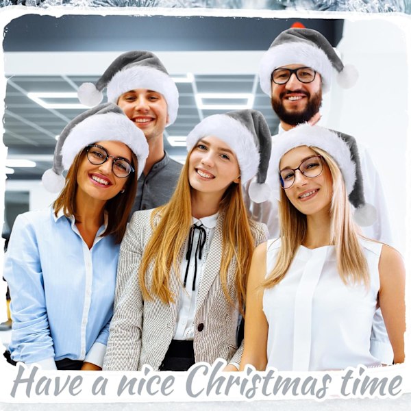 Vicenpal 20 stk. Julemandshue, Julehat Bulk Blød Unisex Julehatte til Voksne Kvinder & Mænd Festkostume (Grå) Gray