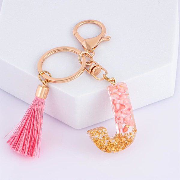 Sødt Rosa Nøglering til Kvinder Piger, Initialbogstav Nøglering med Kvast, Charms til Nøglepung Håndtasker Rygsække Pink-j