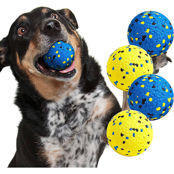 Hundboll Tennisboll Leksaker Hundleksaker för Aggressiva Tuggare Hållbara Tandvård Tuggleksaker Vattenleksak Hämta Bollar för Stora Medelstora Små Hundar och Valpar (4 2yeoolw+2blue