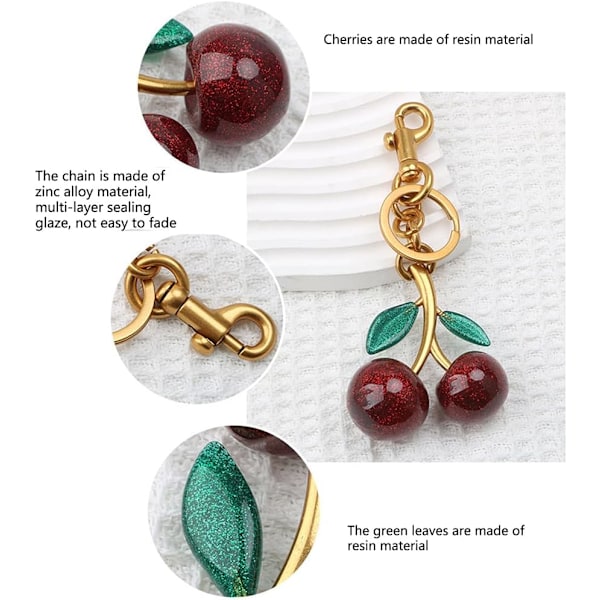 Kirsebær Nøglering Vedhæng, Hængende Kirsebær Dekoration, Fremstillet af Harpiks Legering Materiale, Et Sødt Vedhæng med Unik Charme Red Cherry (Green Leaf)
