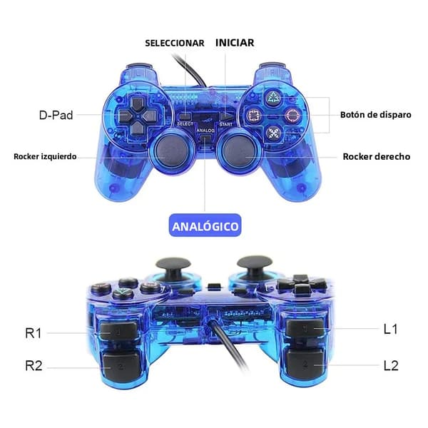 Transparent Kablet PS2 Spilcontroller med Vibrationsfunktion, Høj Følsomhed, Kompatibel med Sony PlayStation 2 Gamepad med USB-interface