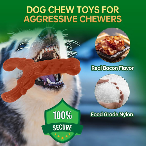 Hunde Tyggeleker for Aggressive Tyggere, Slitasje- og Holdbare Hundesleker for Store, Middels og Små Hunder, Ekte Bacon-Smak, Beste Hundesleker for å Holde Dem Opptatt
