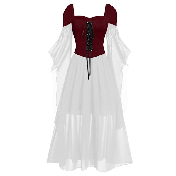 Fängslande Goth-klänning för kvinnor 2024 Retro Cocktail Batwing Halloween Kvällsdräkter Mode Plus Storlek Renässans Medeltida Klänning S Burgundy+white XXL