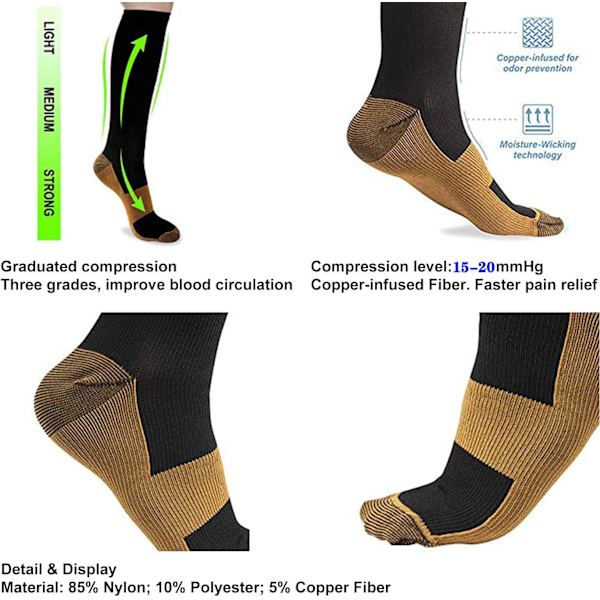 Graderade Koppar Kompressionsstrumpor för Män & Kvinnor Cirkulation 8 Par 15-20mmHg - Bäst för Löpning Atletisk Cykling L-XL 01 Black