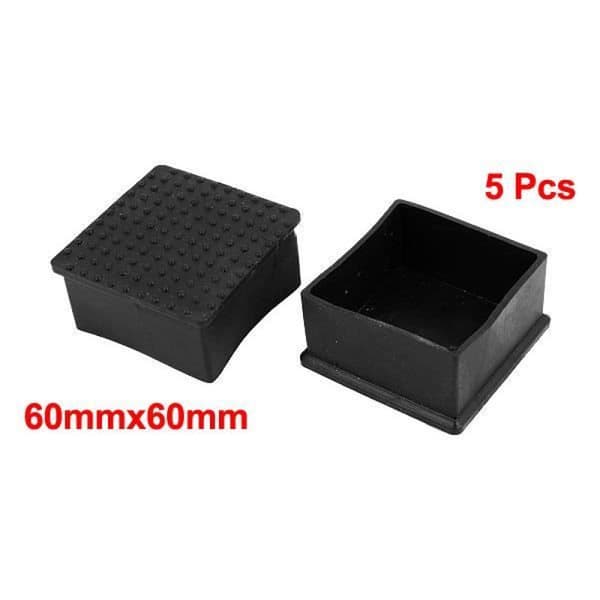 Pakke med 5 møbelfødder i gummi, til stoleben 60 x 60 mm, beskyttelseshætter, sort