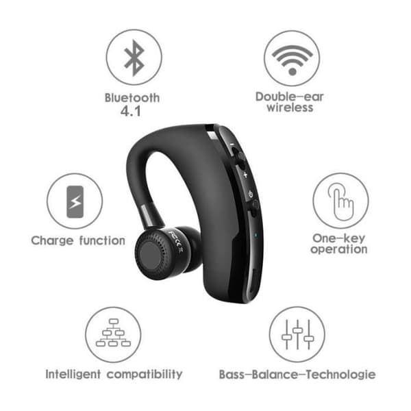 Trådløs Håndfri Bluetooth Øretelefon med Mikrofon til Forretningskørsel Sport Bluetooth Headset