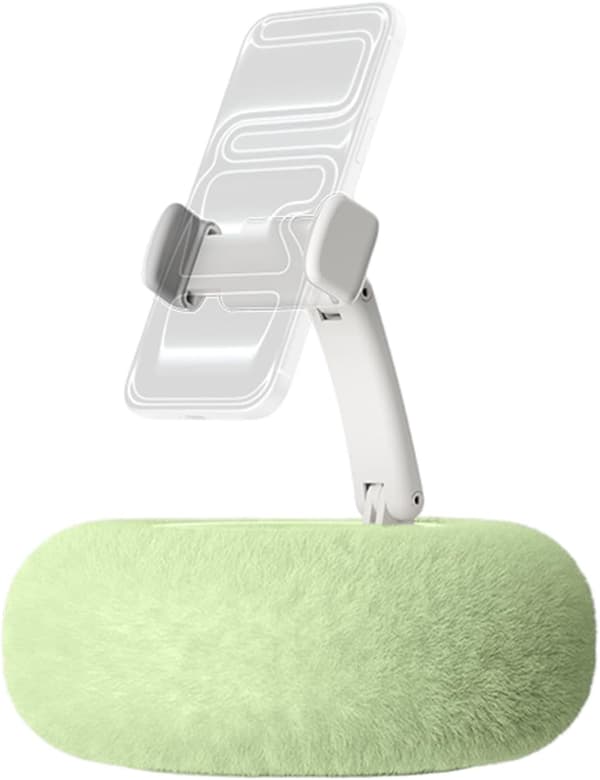 Grønt sammenleggbart nettbrett- og telefonstativ, 360° justerbart, med pute for støtte, for seng, sofa, lesing og kontor