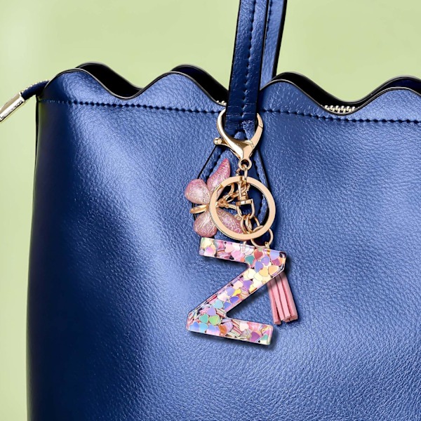 Mode Alphabet Initial Bogstav Nøglering Tassel Butterfly Vedhæng Nøglering til Pung Håndtasker Kvinder Pige Pink Butterfly Letter Z