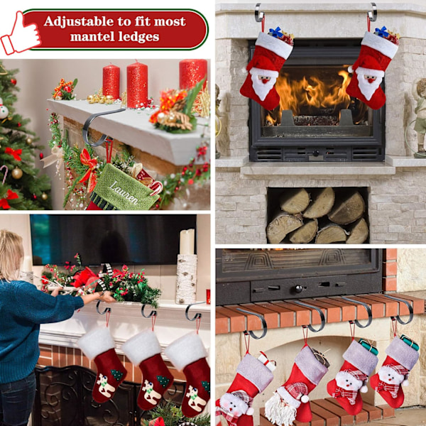 Julstrumporhållare för Mantel Set 4, Skyddande Kuddar Julstrumporhållare för Spismantel, Fleranvändningsbara Strumpkrokar för Mantel B